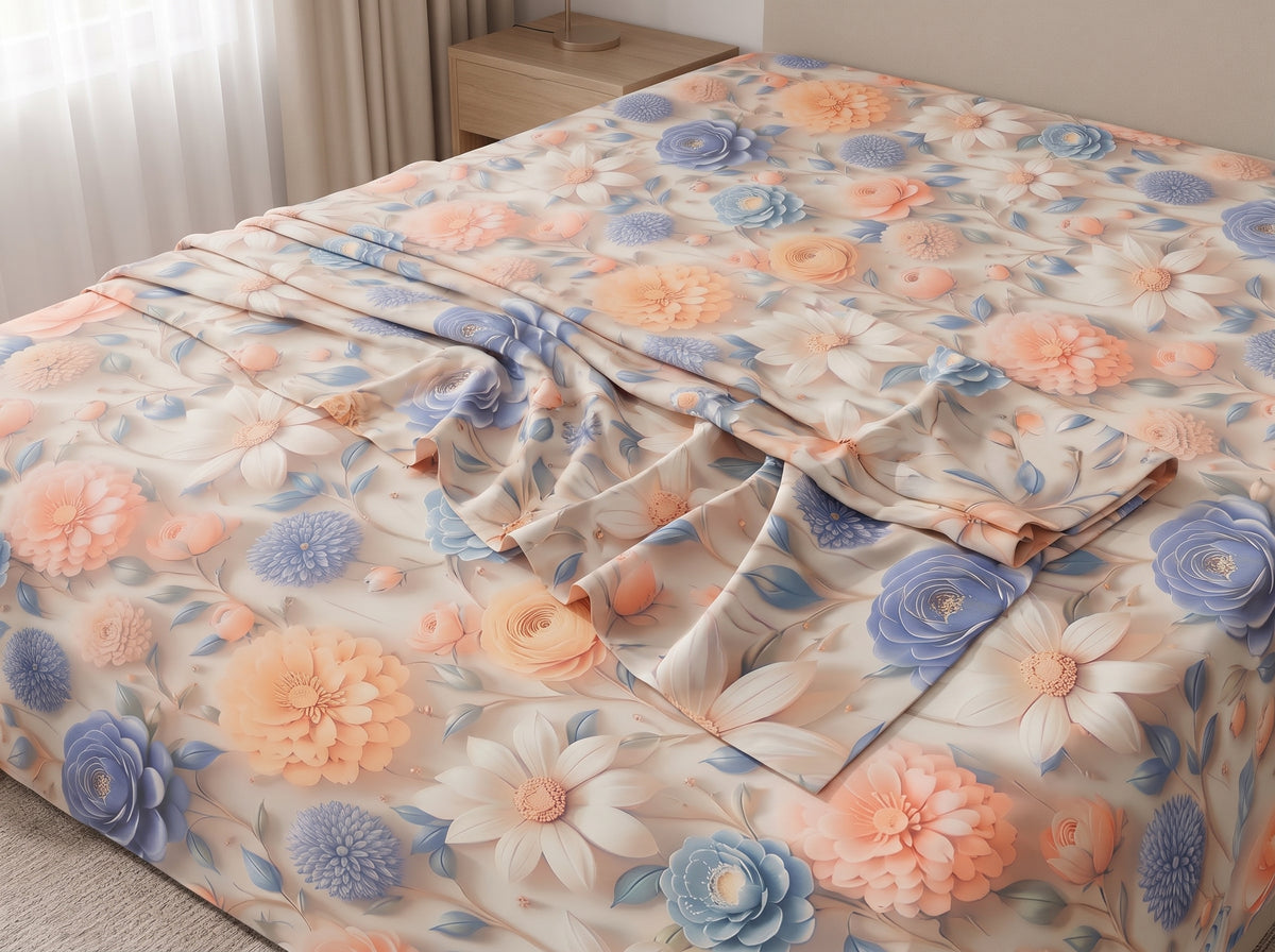 3D Digital Print Elegant  Bedsheet Set – 3PC 100% Cotton with 2 Pillow Covers