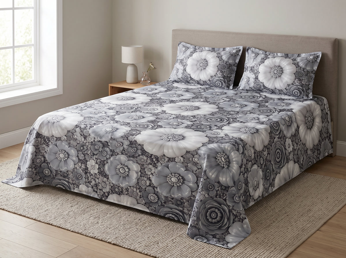 3D Digital Print Luxury Bedsheet Set – 3PC 100% Cotton with 2 Pillow Covers