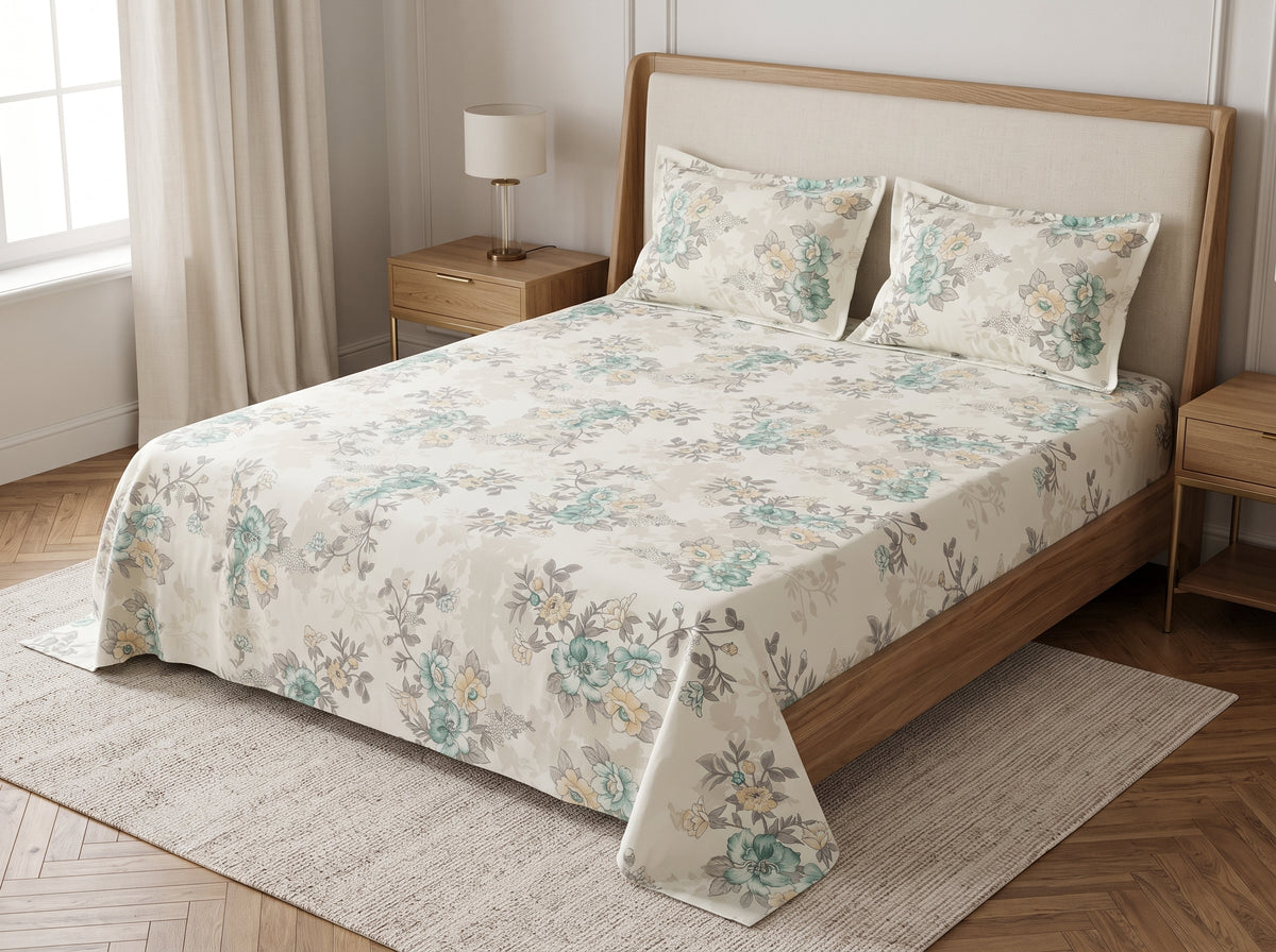 Premium Floral King Size Bedsheet Set – 3PC 100% Cotton with 2 Pillow Covers