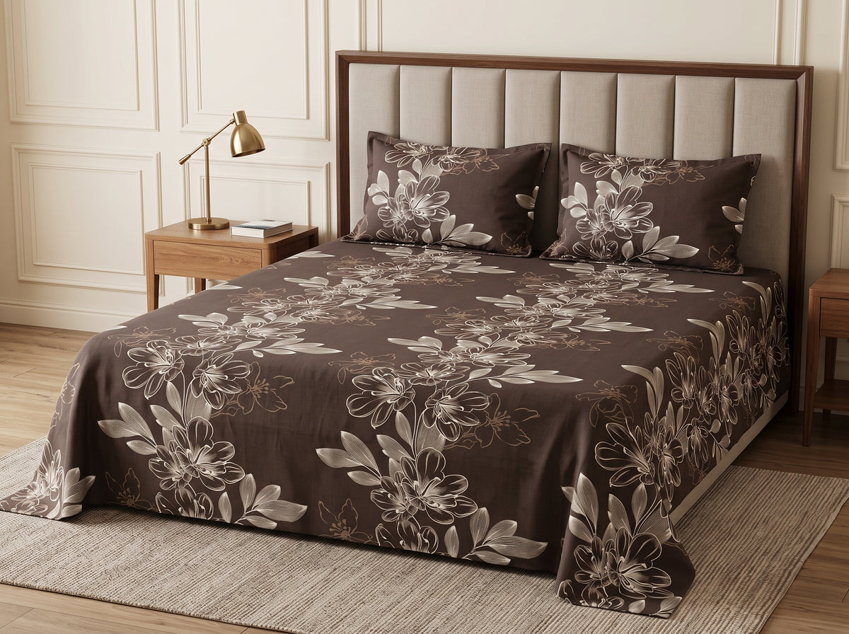 Premium Floral King Size Bedsheet Set – 100% Cotton | 3PC Set with 2 Pillow Covers