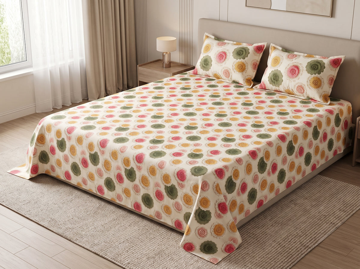 Elegant 3D Digital Print Bedsheet Set – 3PC 100% Cotton with 2 Pillow Covers