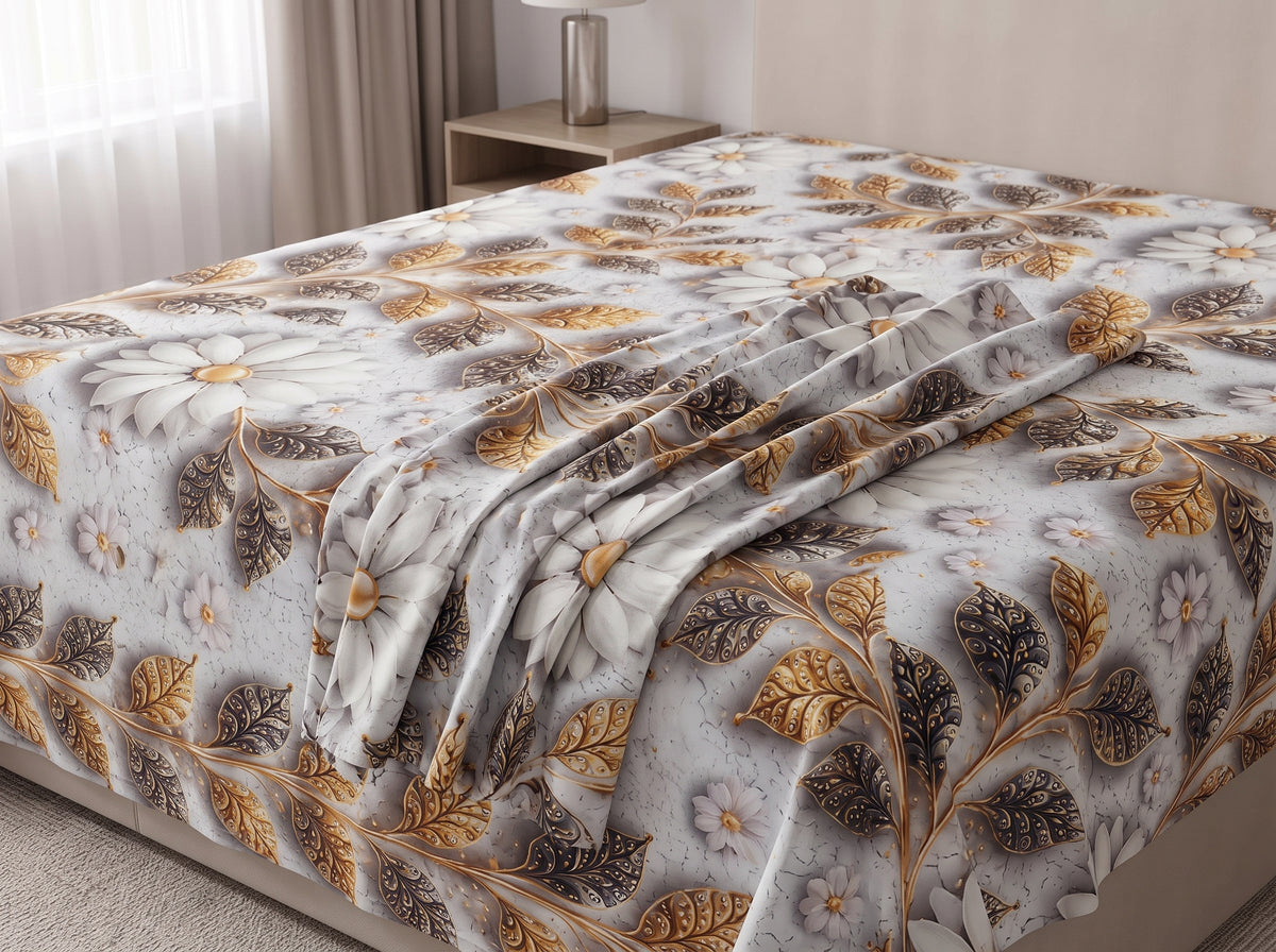 Luxury 3D Digital Print Bedsheet Set – 3PC 100% Cotton with 2 Pillow Covers