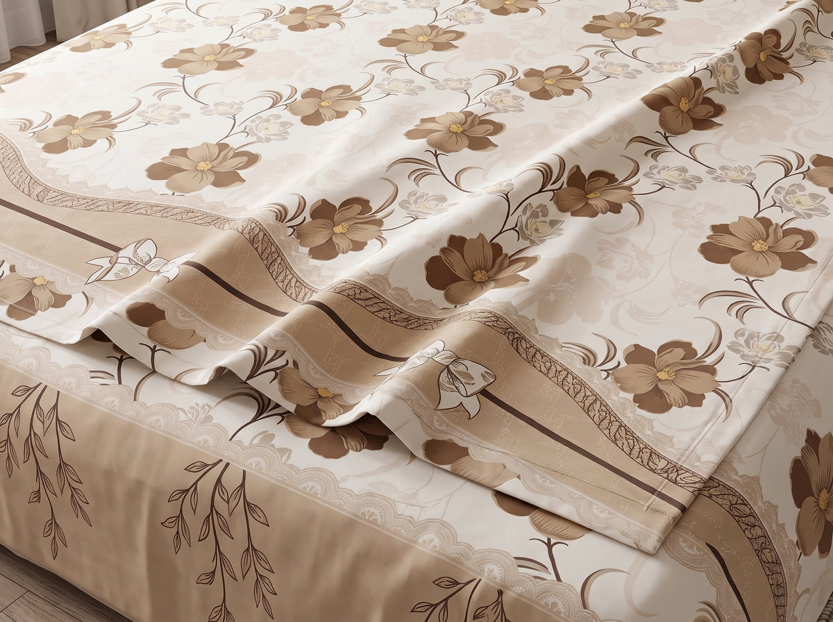 Luxury Floral King Size Bedsheet Set – 100% Cotton | 3PC with 2 Matching Pillow Covers