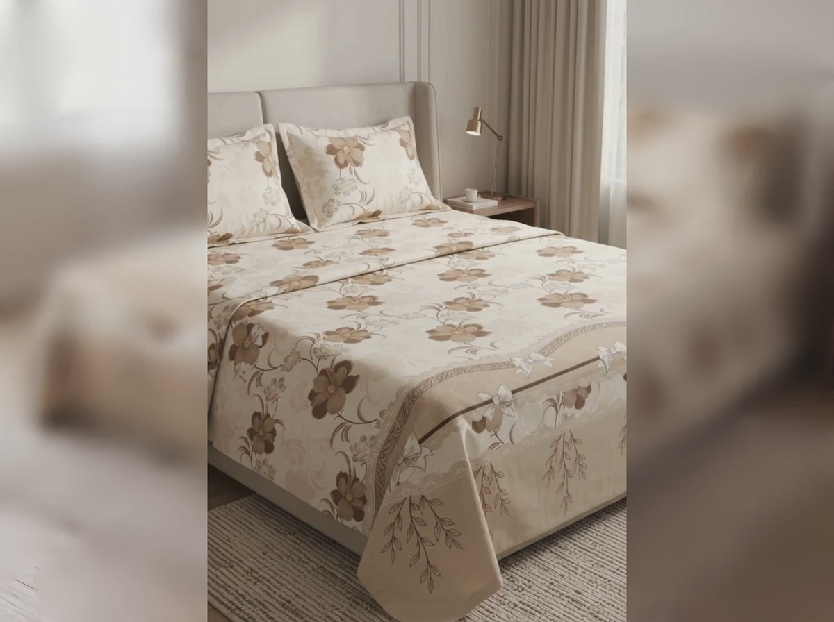 Luxury Floral King Size Bedsheet Set – 100% Cotton | 3PC with 2 Matching Pillow Covers