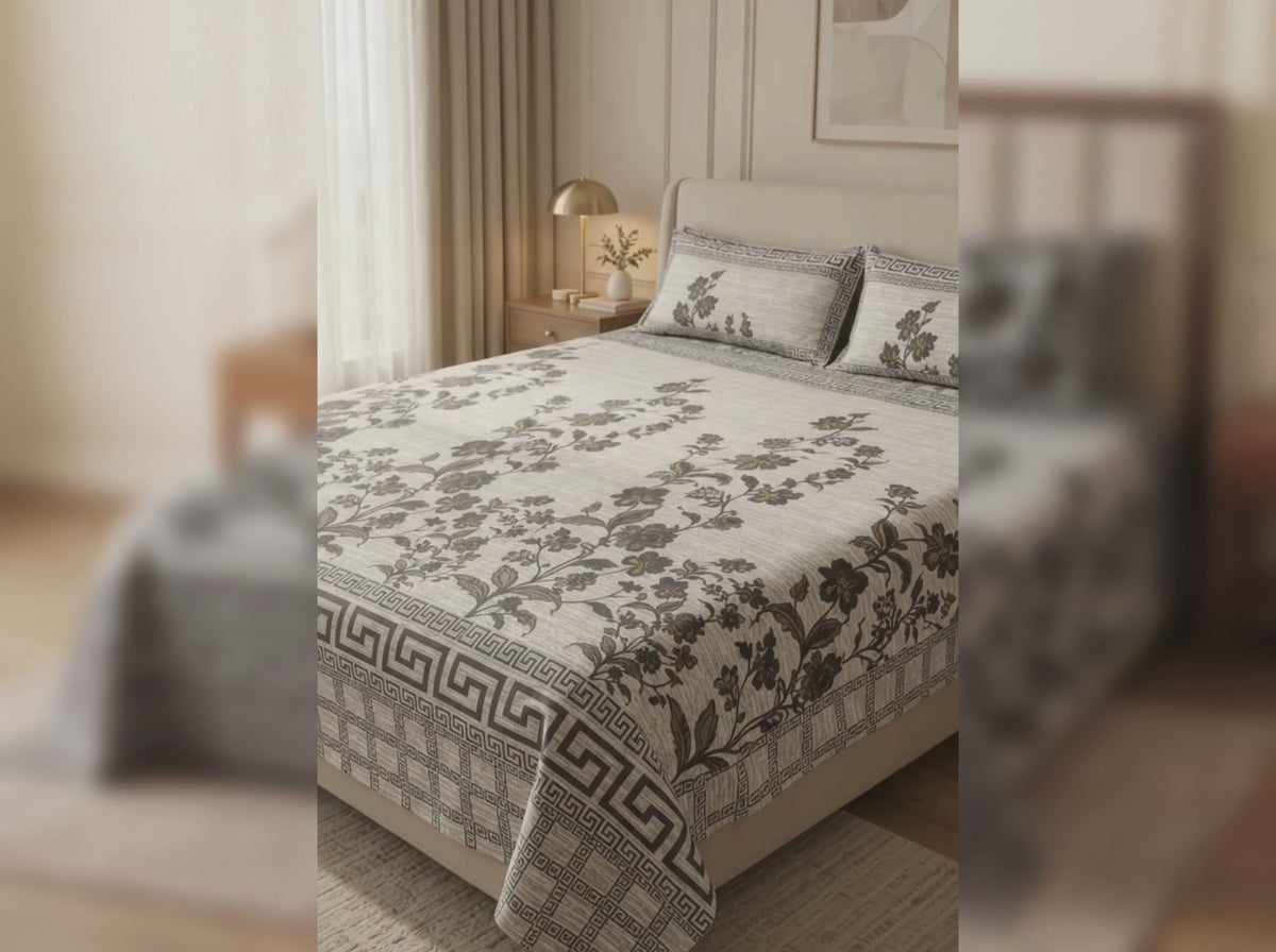 Premium Floral King Size Bedsheet Set –  3PC 100% Cotton Satin with 2 Pillow Covers
