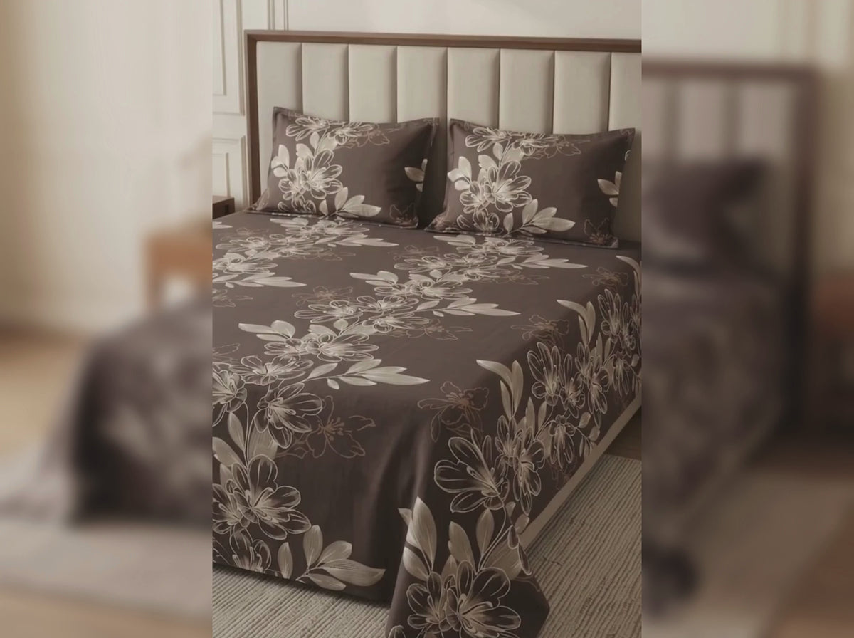 Premium Floral King Size Bedsheet Set – 100% Cotton | 3PC Set with 2 Pillow Covers