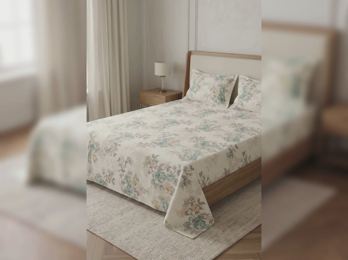 Premium Floral King Size Bedsheet Set – 3PC 100% Cotton with 2 Pillow Covers